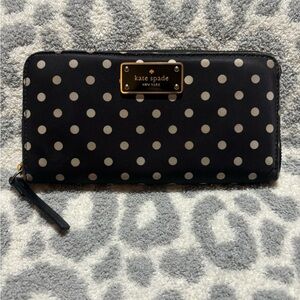 Kate Spade Neda Blake Avenue Diamond Dot Black Polka Dot Nylon Zip Around Wallet